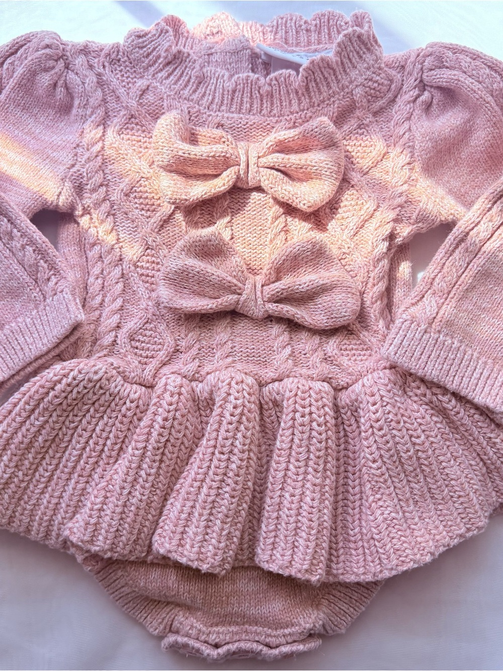 Nicole Miller Pink Cable-Knit Bow Dress